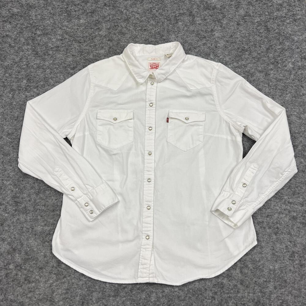 Levis Shirt Womens XL White Western Snap Button Tailored Fit Casual Long Sleeve